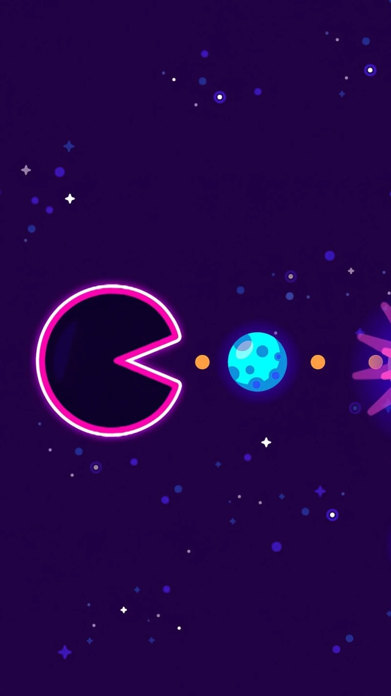 Pac-Man in Space 4K Mobile Wallpaper