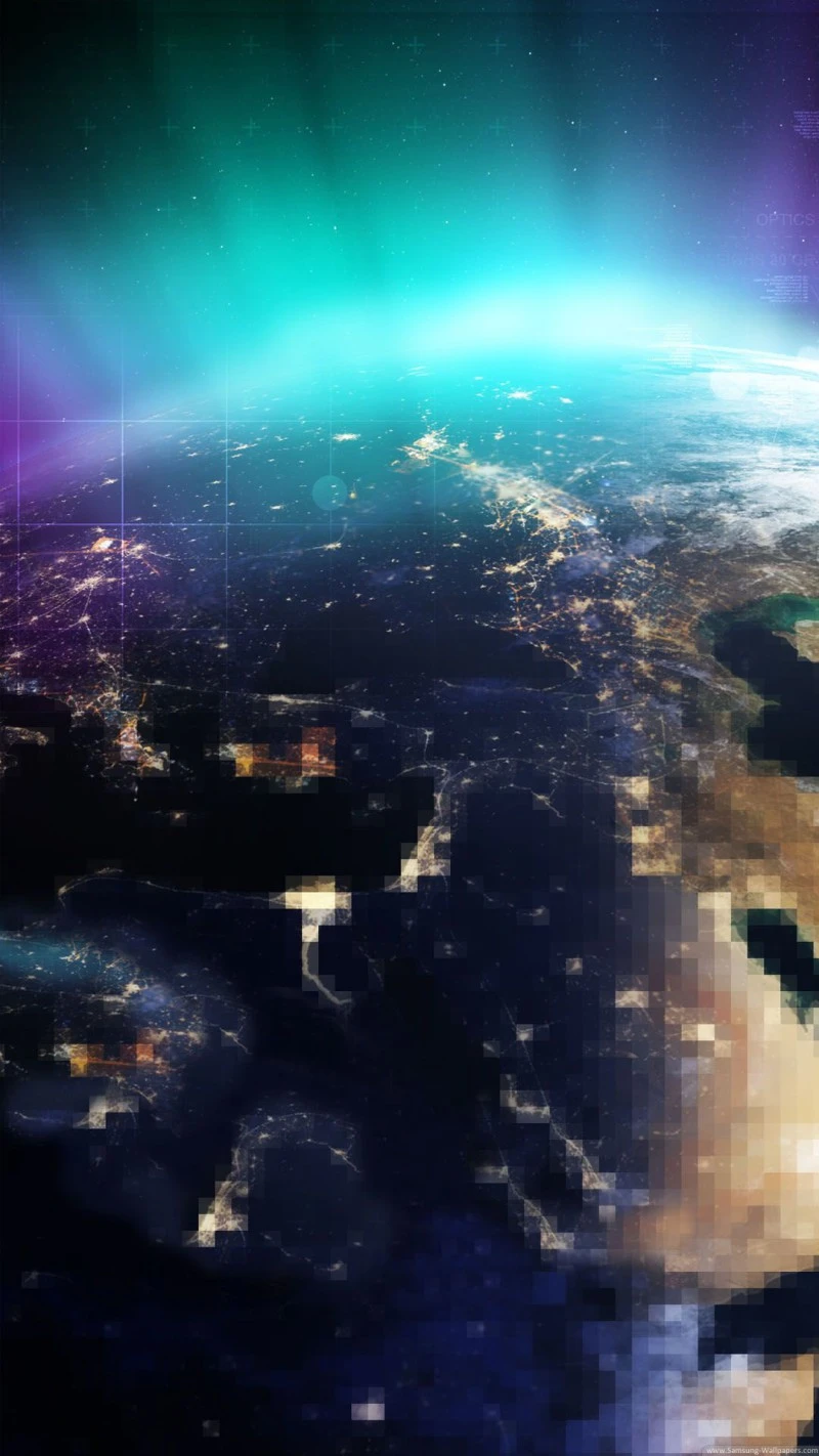 Pixelated Earth at Night 4K Mobile Wallpaper