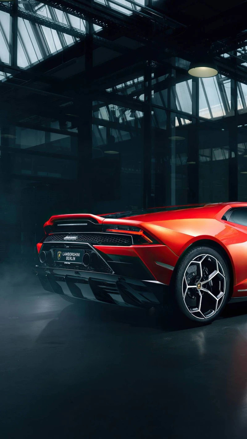 Rear View of Red Lamborghini Huracán 4K Mobile Wallpaper