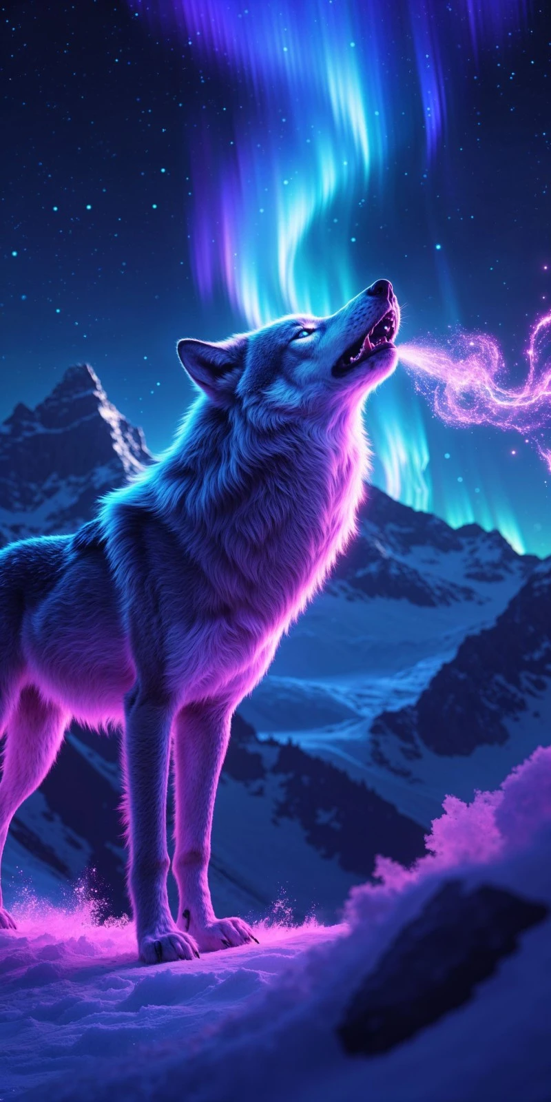 Wolf Howling at the Aurora Borealis 4K Mobile Wallpaper