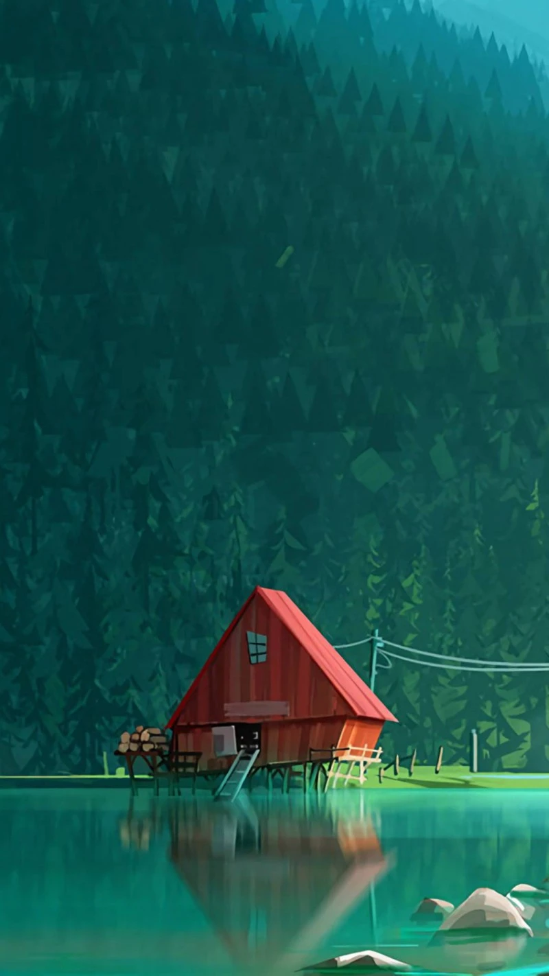 Serene Lakeside Cabin 4K Mobile Wallpaper