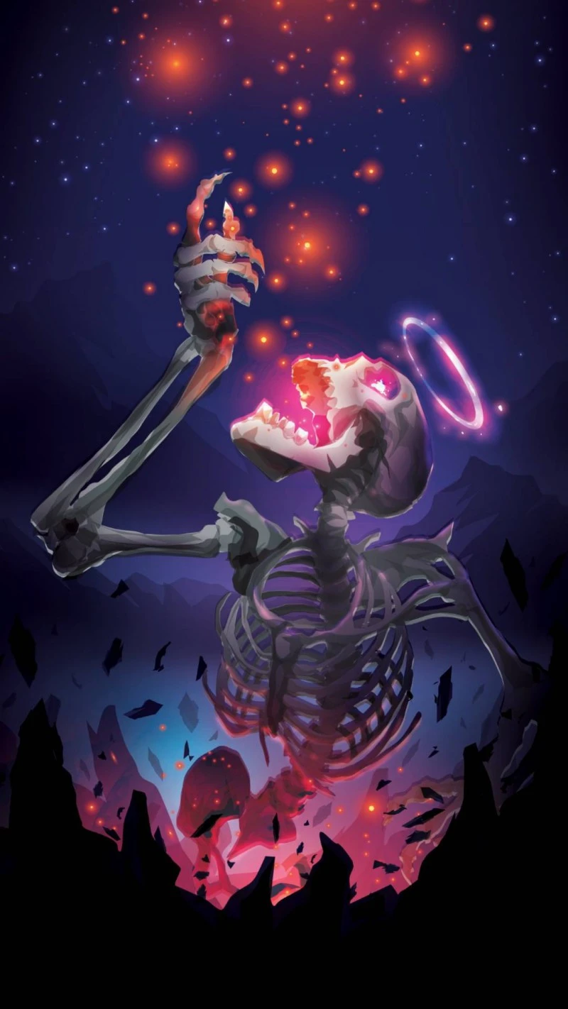 Skeleton with Halo in Starry Night 4K Mobile Wallpaper