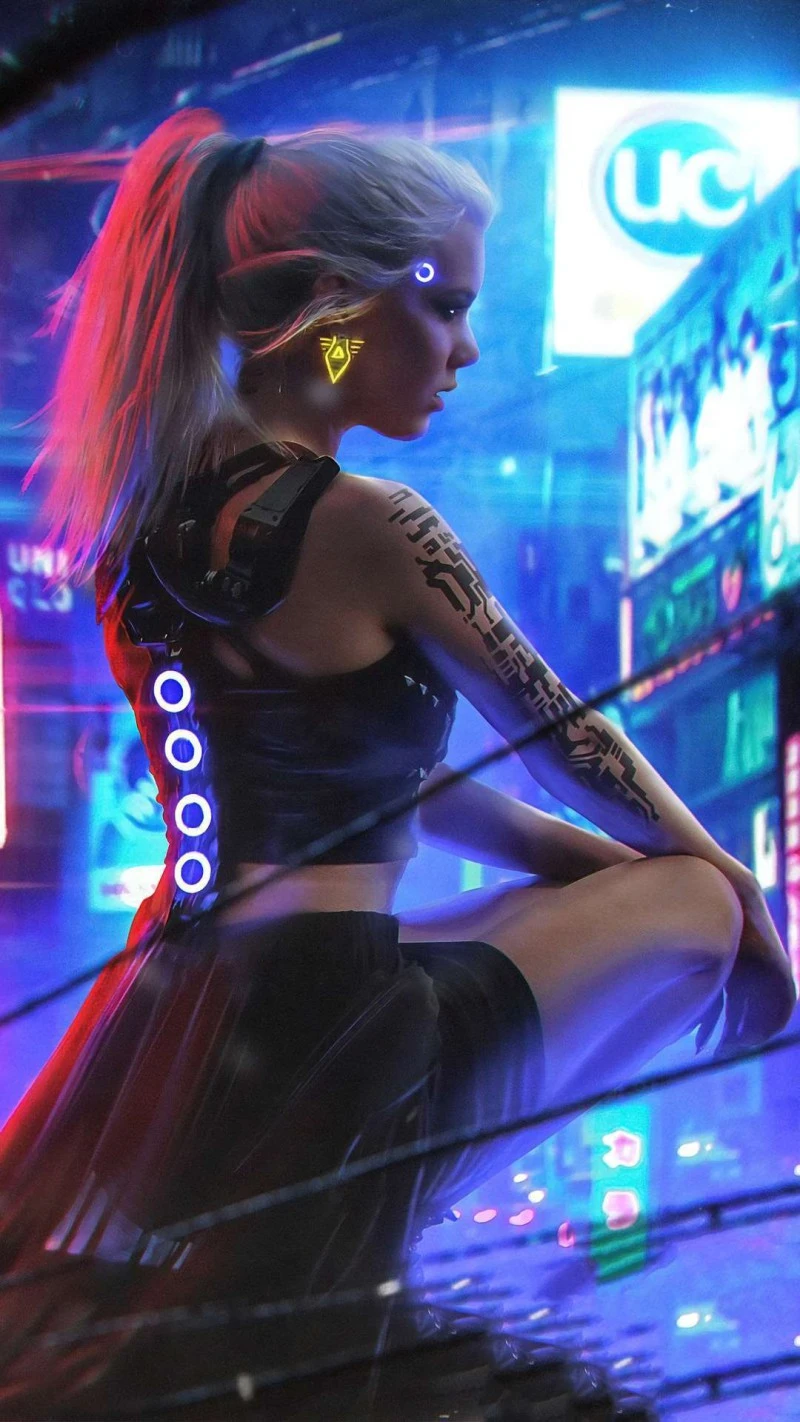 Cyberpunk Girl in Neon City 4K Mobile Wallpaper