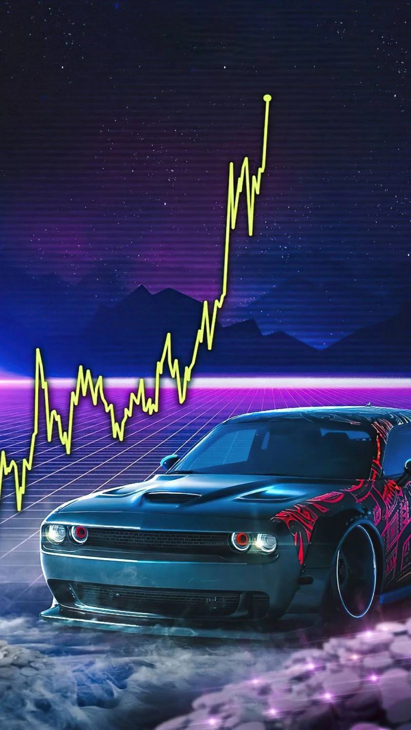 Dodge Challenger in a Retro-Futuristic Setting 4K Mobile Wallpaper