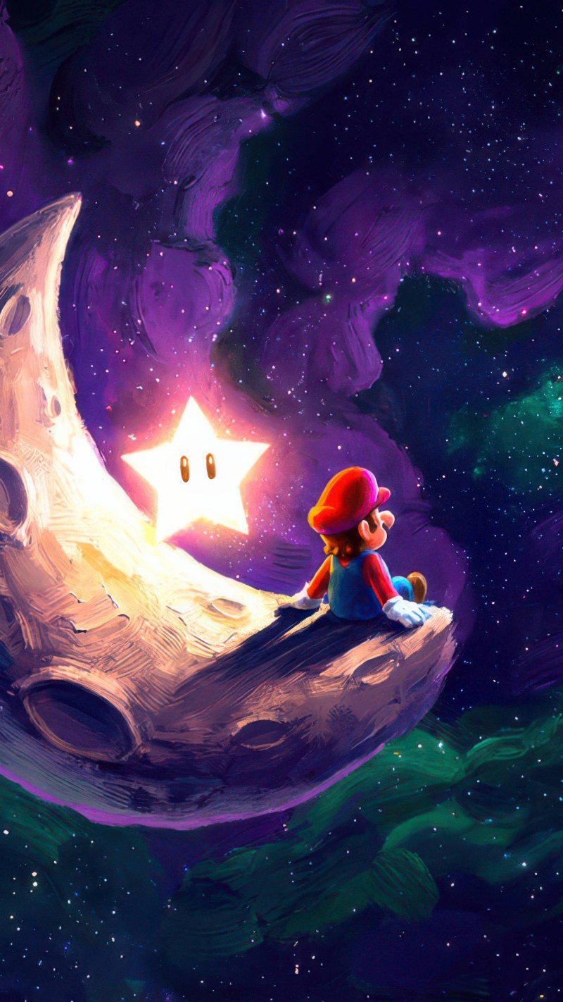 Mario on the Moon 4K Moon Wallpaper
