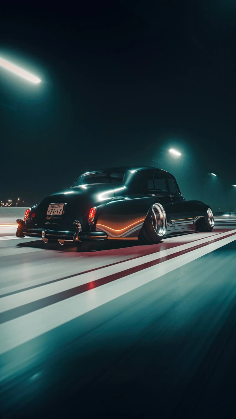 Rear View: Custom Rolls-Royce Phantom Night Drive 4K Mobile Wallpaper