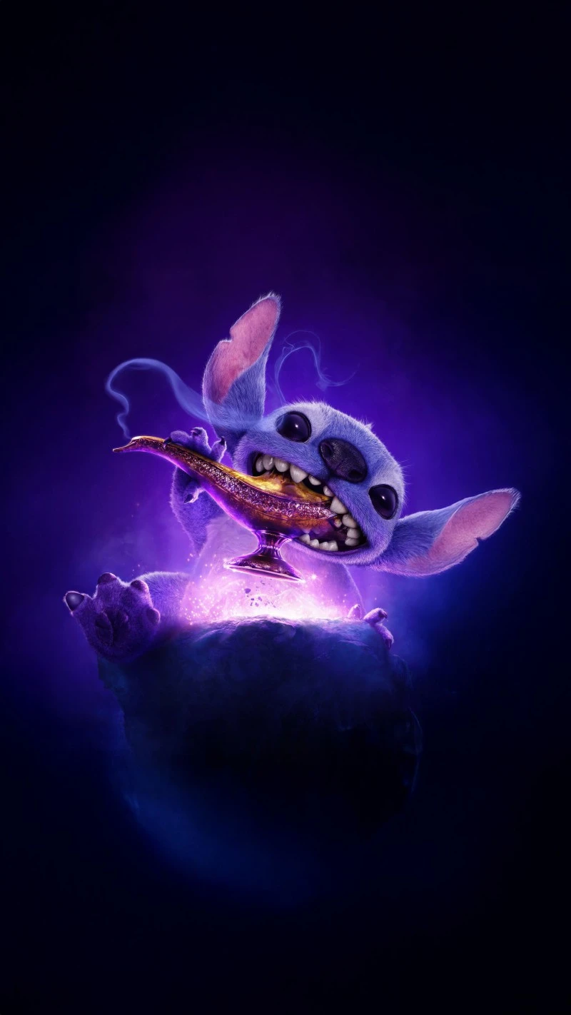 Stitch and the Genie's Lamp 4K Mobile Wallpaper