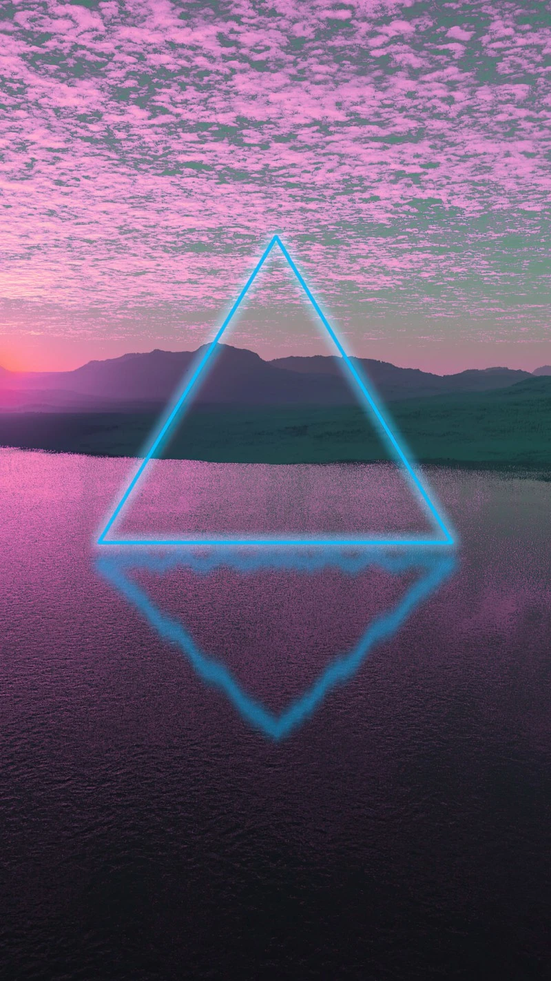 Neon Triangle Sunset Landscape 4K Mobile Wallpaper
