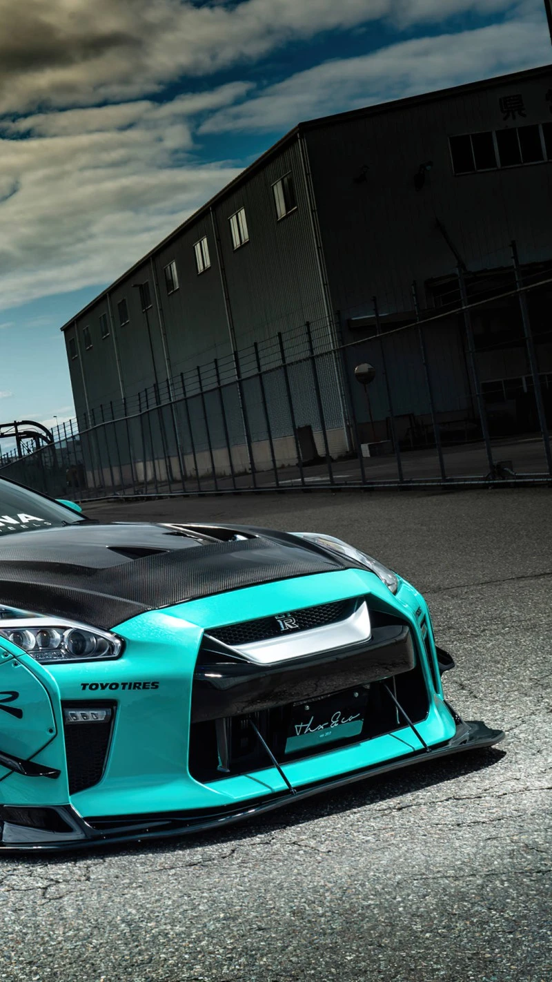 Teal Nissan GT-R 4K Mobile Wallpaper
