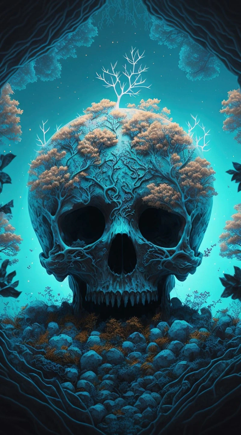 Skull with Trees Growing from it 4K Mobile Wallpaper