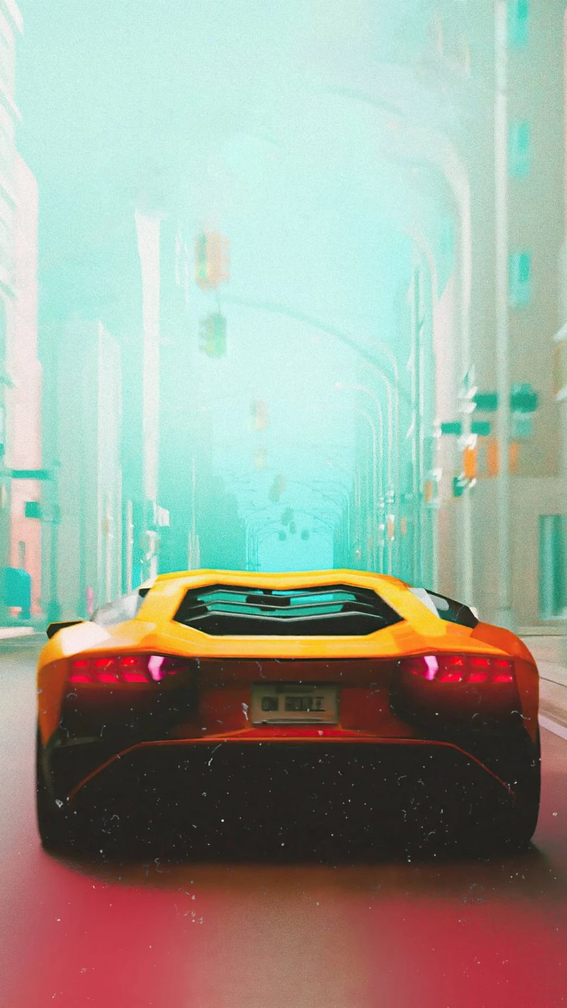 Yellow Lamborghini Aventador in Cityscape 4K Mobile Wallpaper