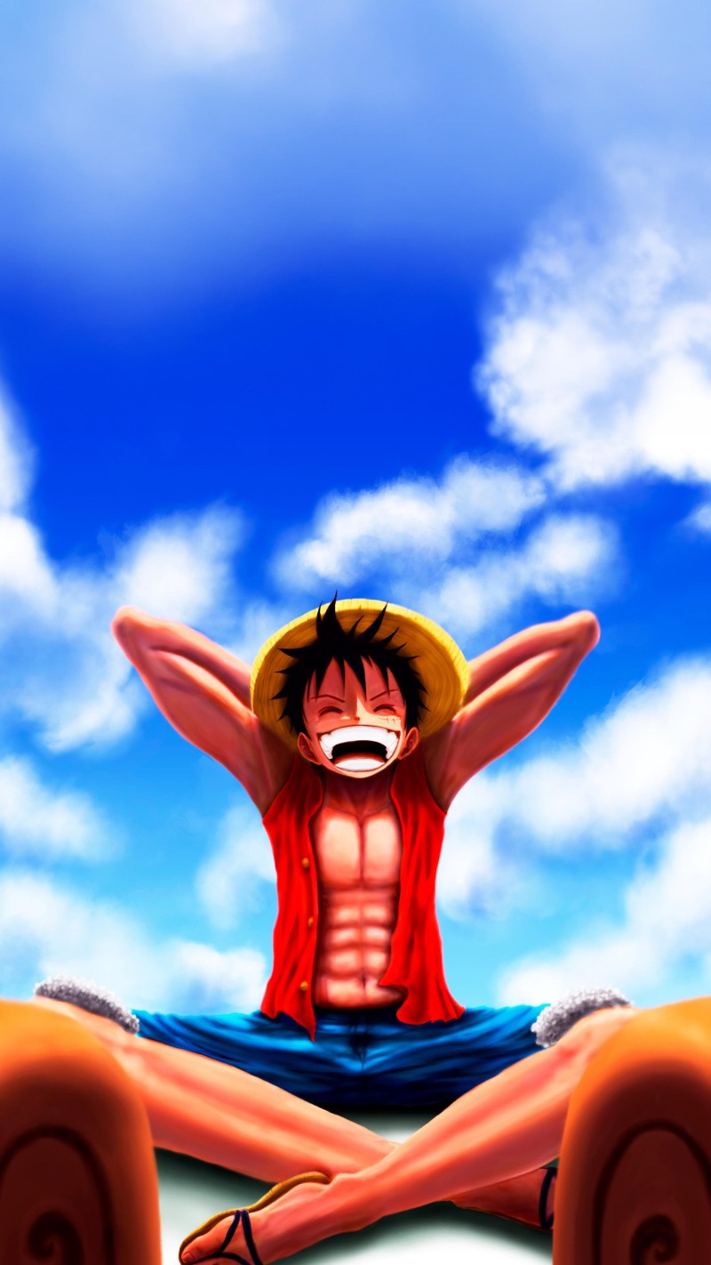 Vibrant Luffy Smiling Under Bright Blue Sky Anime Wallpaper 4K Red Wallpaper