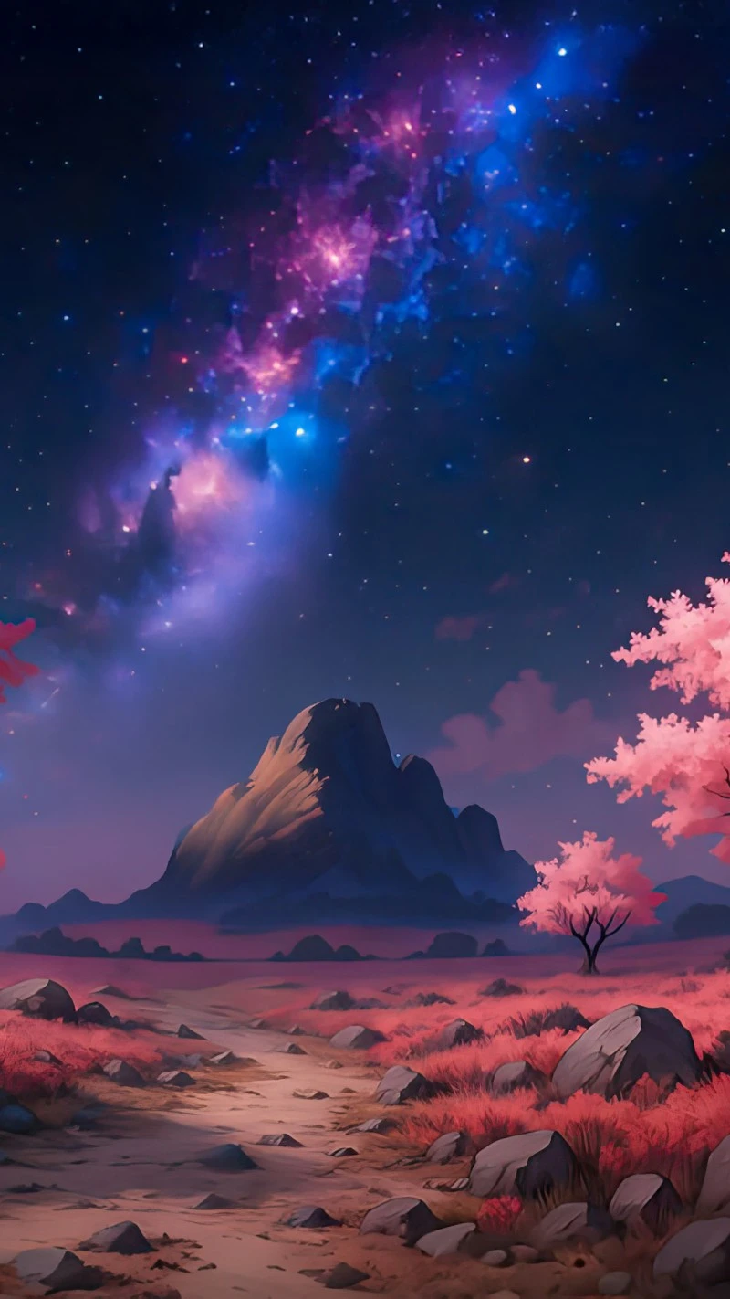 Cosmic Mountain Path 4K Mobile Wallpaper