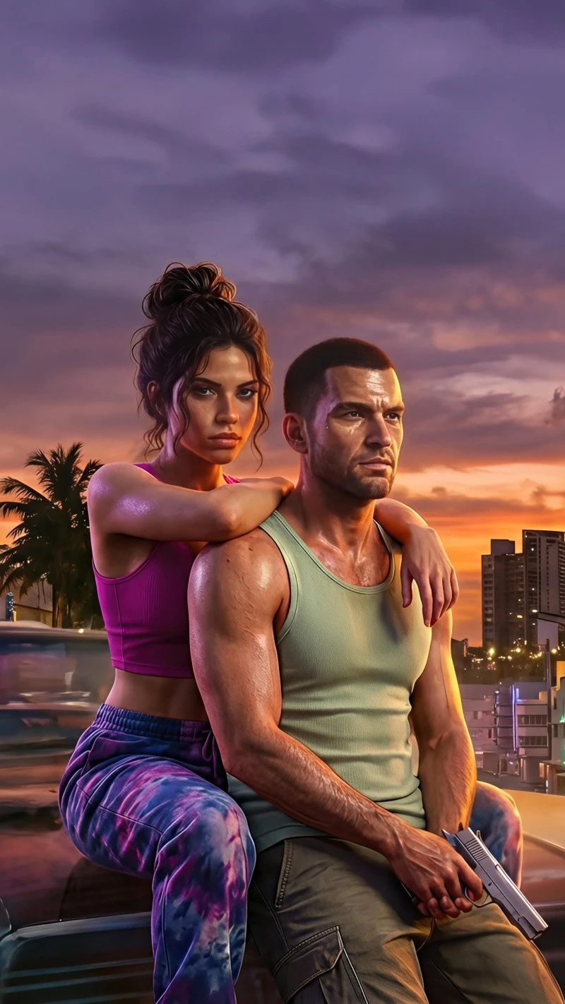 Couple in Cityscape 4K Mobile Wallpaper