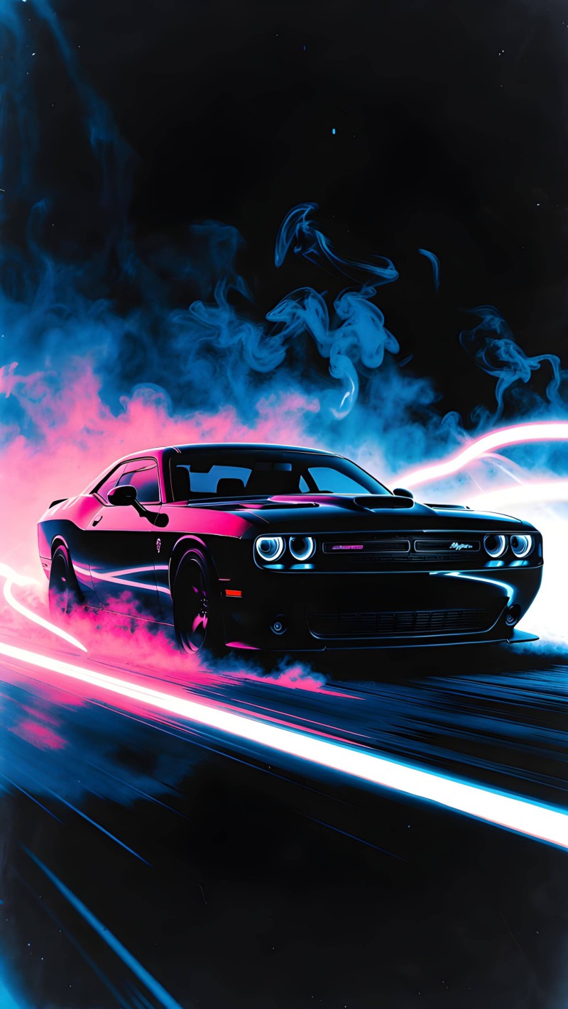 Dynamic Speed Neon Dodge Challenger Light Trails 4K Speed Wallpaper