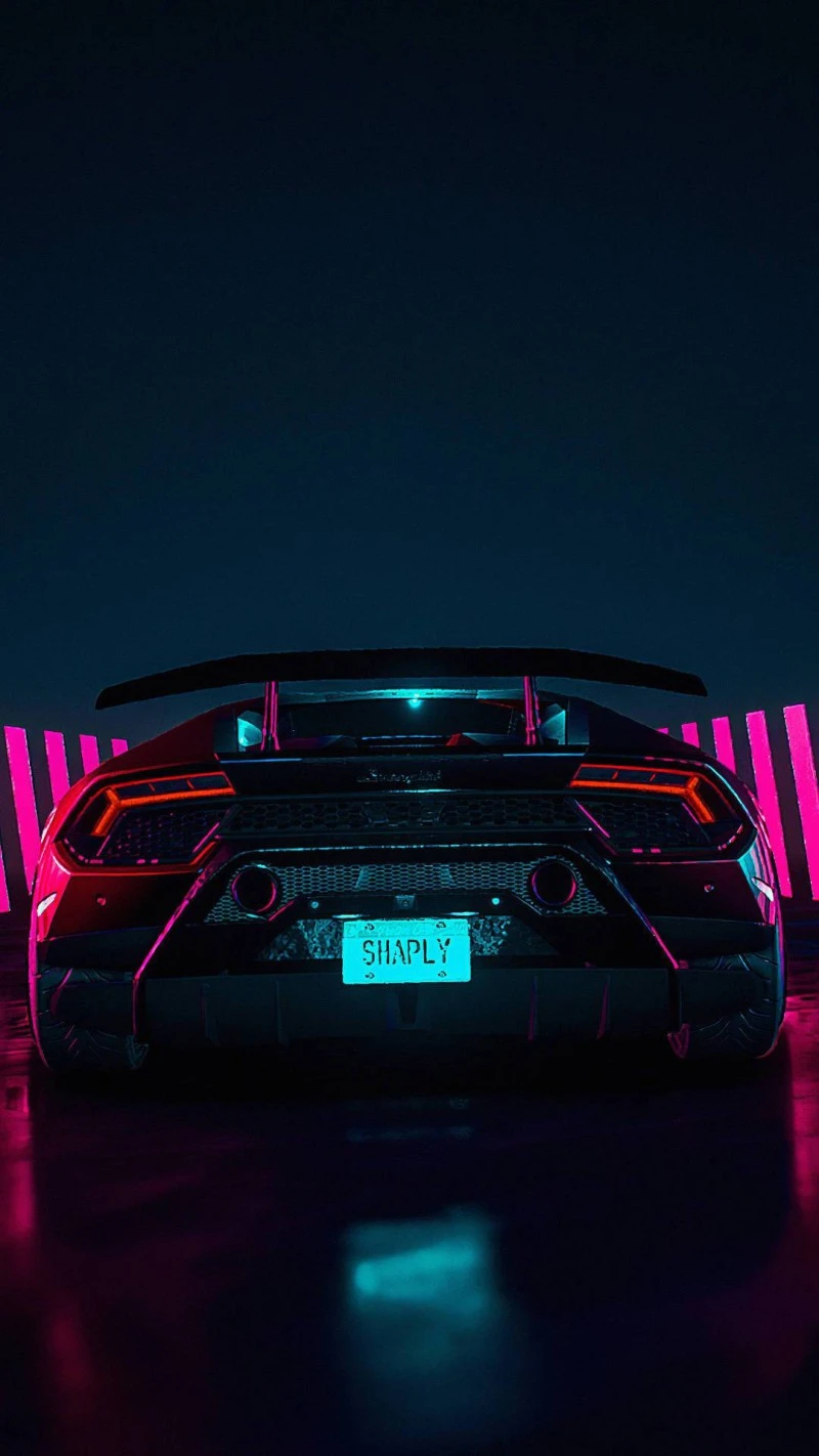 Neon Lamborghini Huracán Rear View 4K Mobile Wallpaper