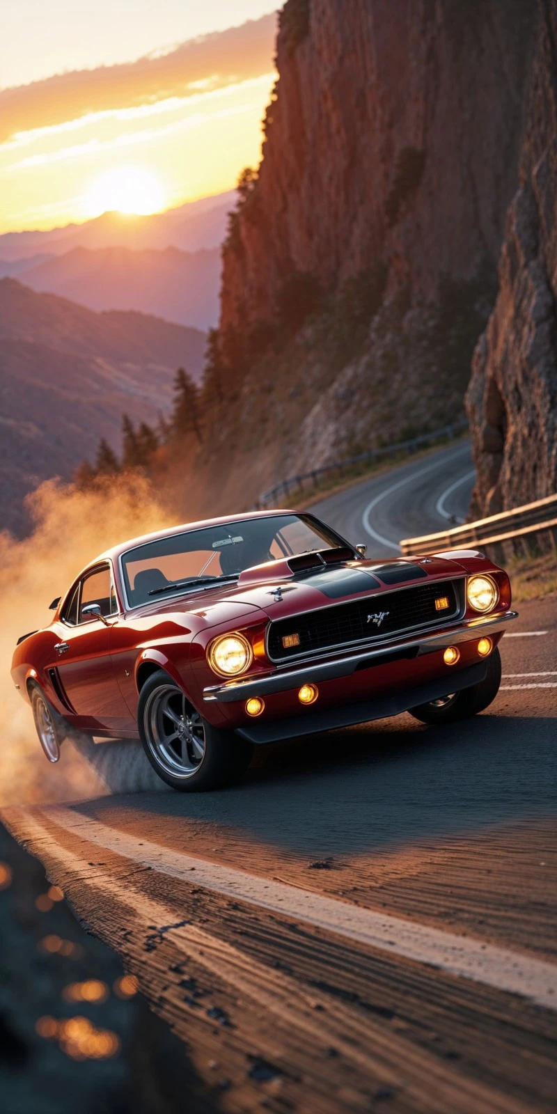 AI-Generated Classic Muscle Car at Sunset 4K Mobile Wallpaper