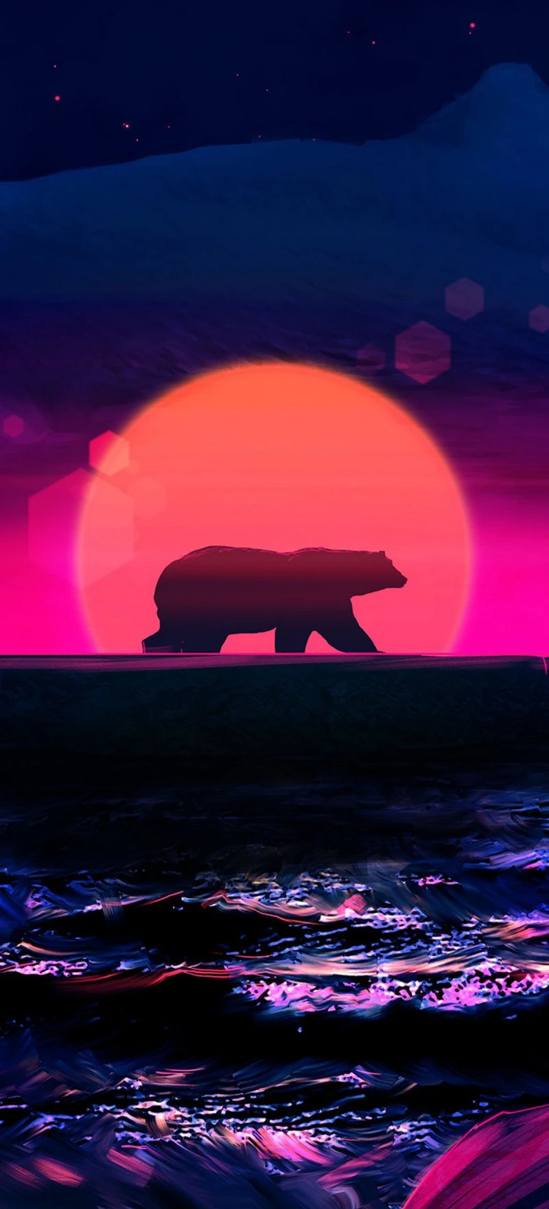 Retro Synthwave Bear 4K Mobile Wallpaper