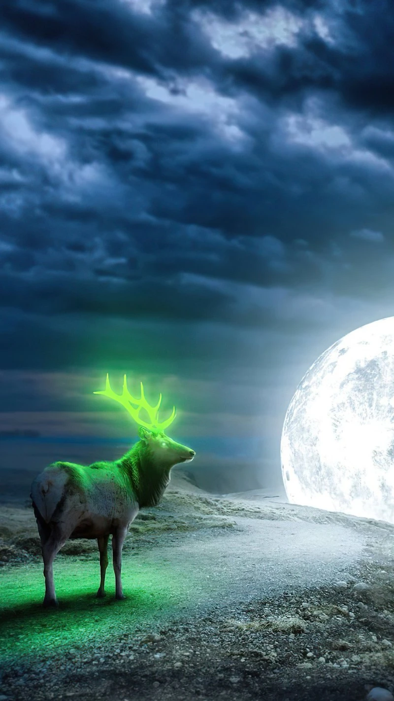 Glowing Deer Under the Full Moon 4K Mobile Wallpaper