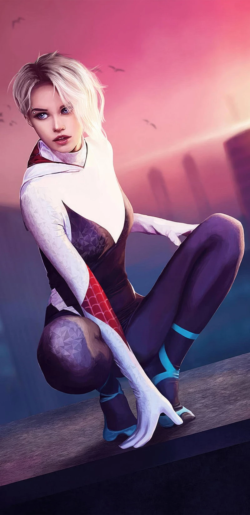 Gwen Stacy as Spider-Gwen: Striking Superhero Portrait 4K Mobile Wallpaper