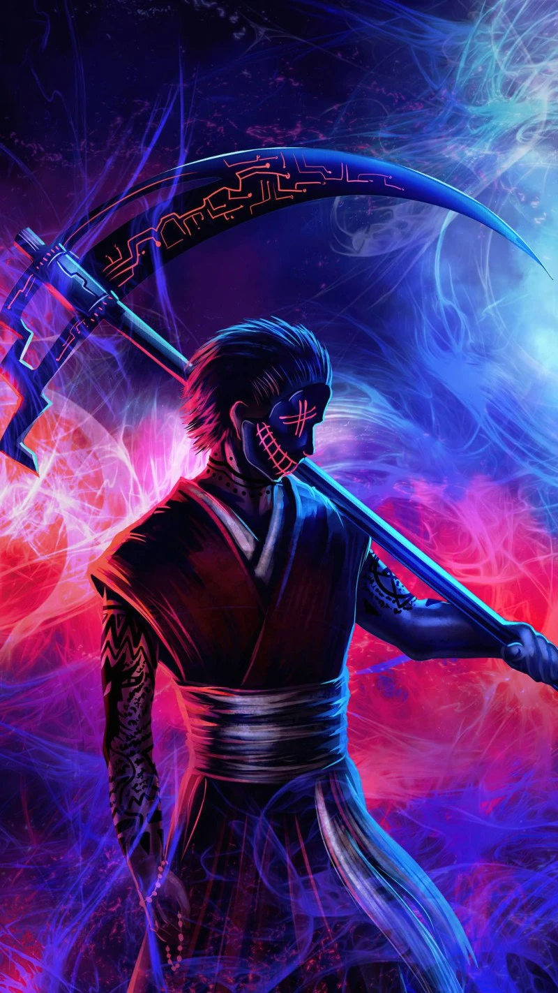 Neon Grim Reaper 4K Mobile Wallpaper