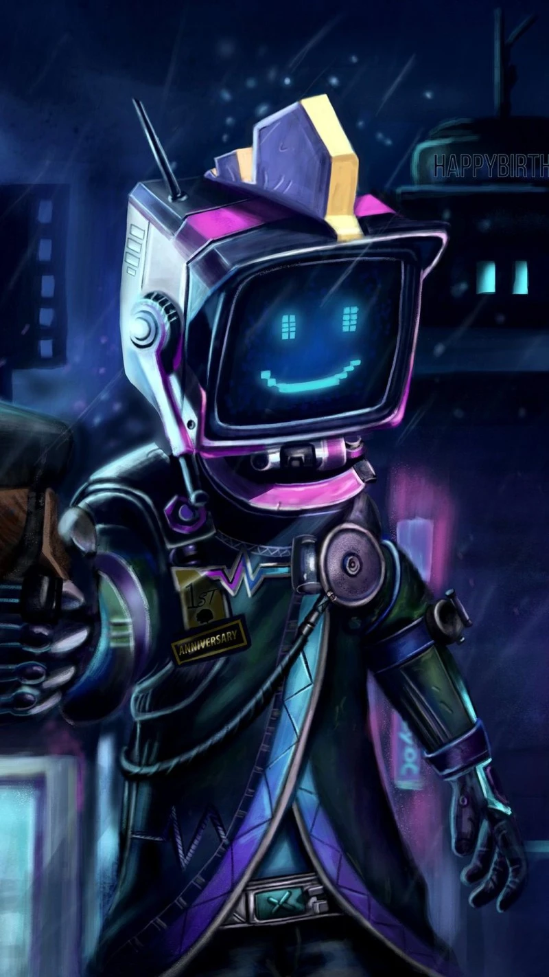 Cyberpunk Robot in the Rain 4K Mobile Wallpaper