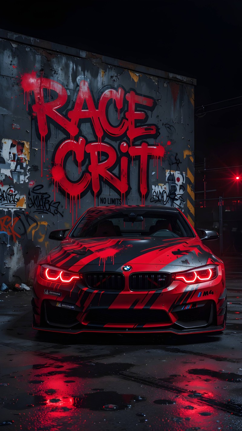 Dark Graffiti BMW M4 Wallpaper iPhone Background 4K Red Wallpaper