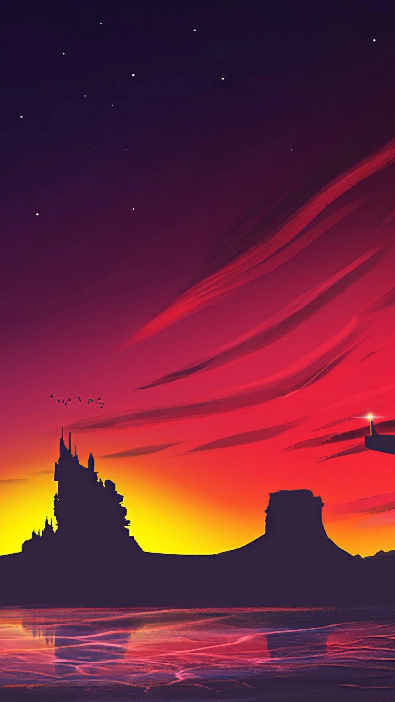 Fiery Sunset Castle 4K Mobile Wallpaper