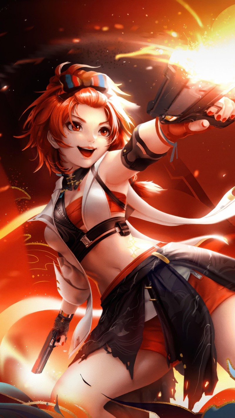 4K mobile wallpaper Fiery Anime Heroine Unleashes Power - high resolution for Android and iPhone