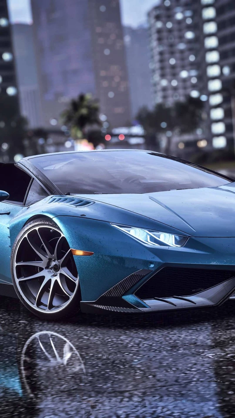 Teal Lamborghini Huracán Spyder in the Rain 4K Mobile Wallpaper