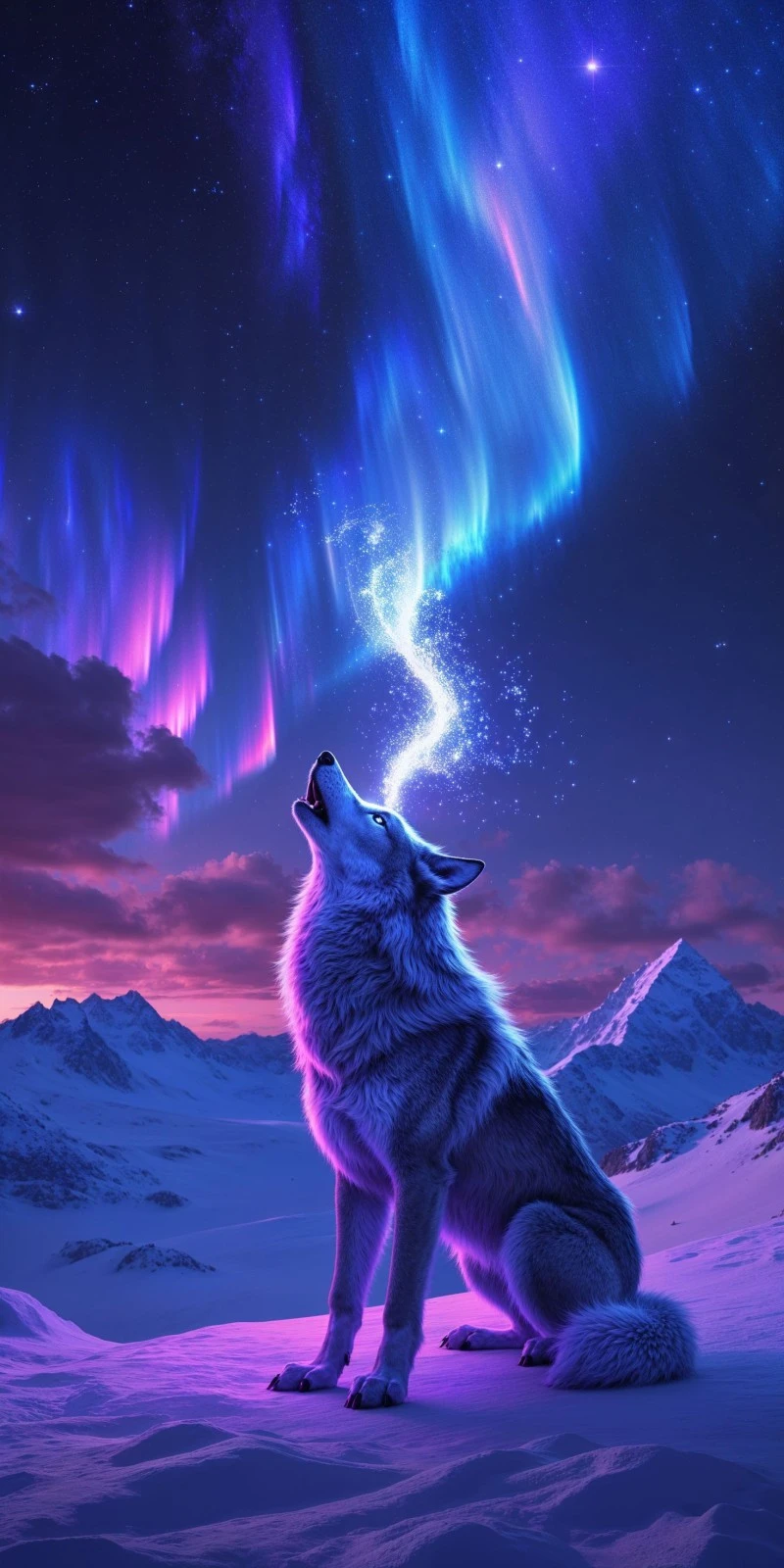 Wolf and the Northern Lights 4K Mobile Wallpaper