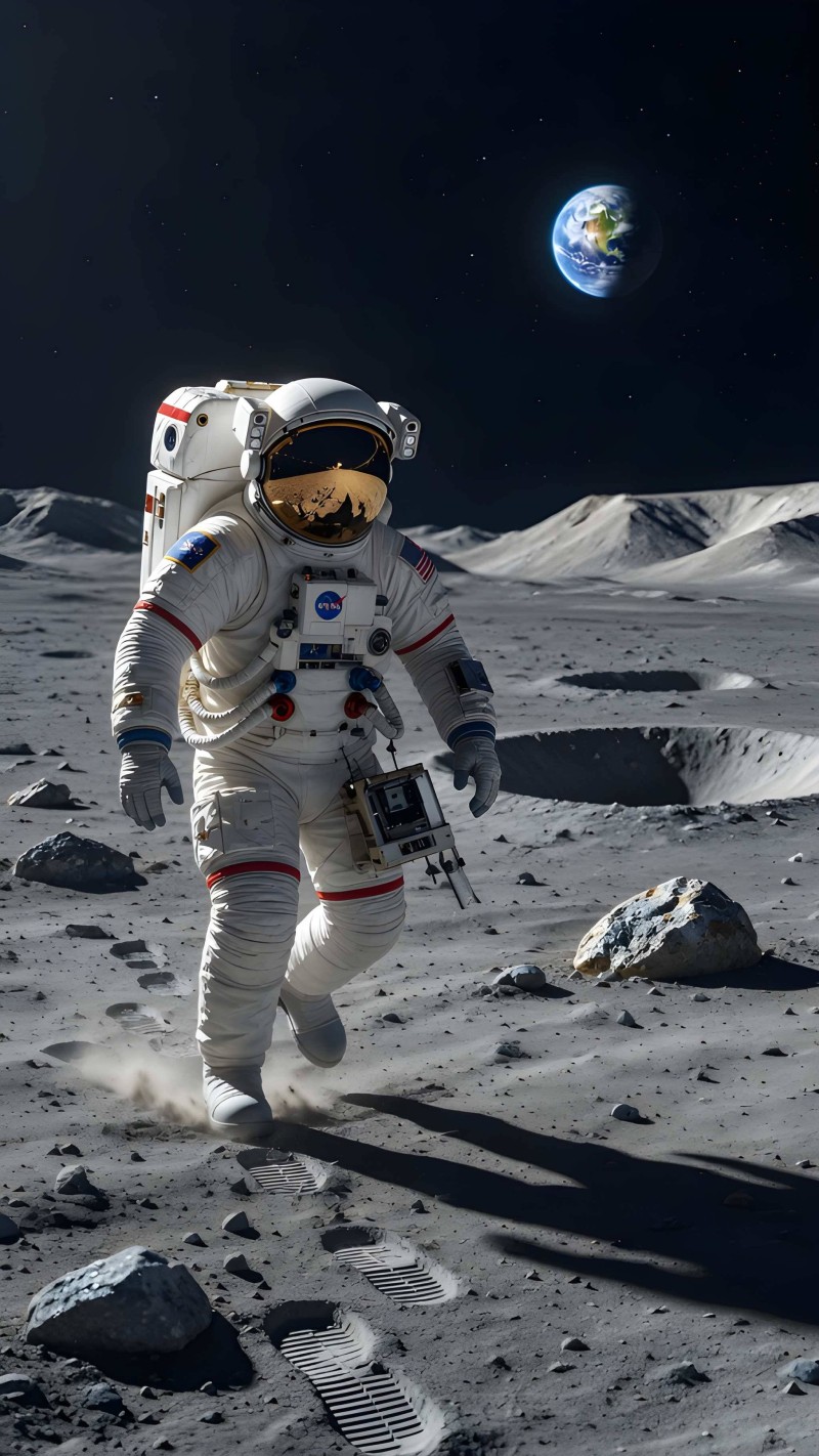 Astronaut on Moon Surface 4K Moon Wallpaper