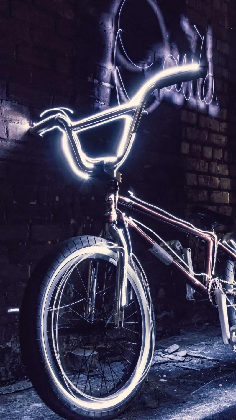 Neon BMX Light Painting 4K Mobile Wallpaper