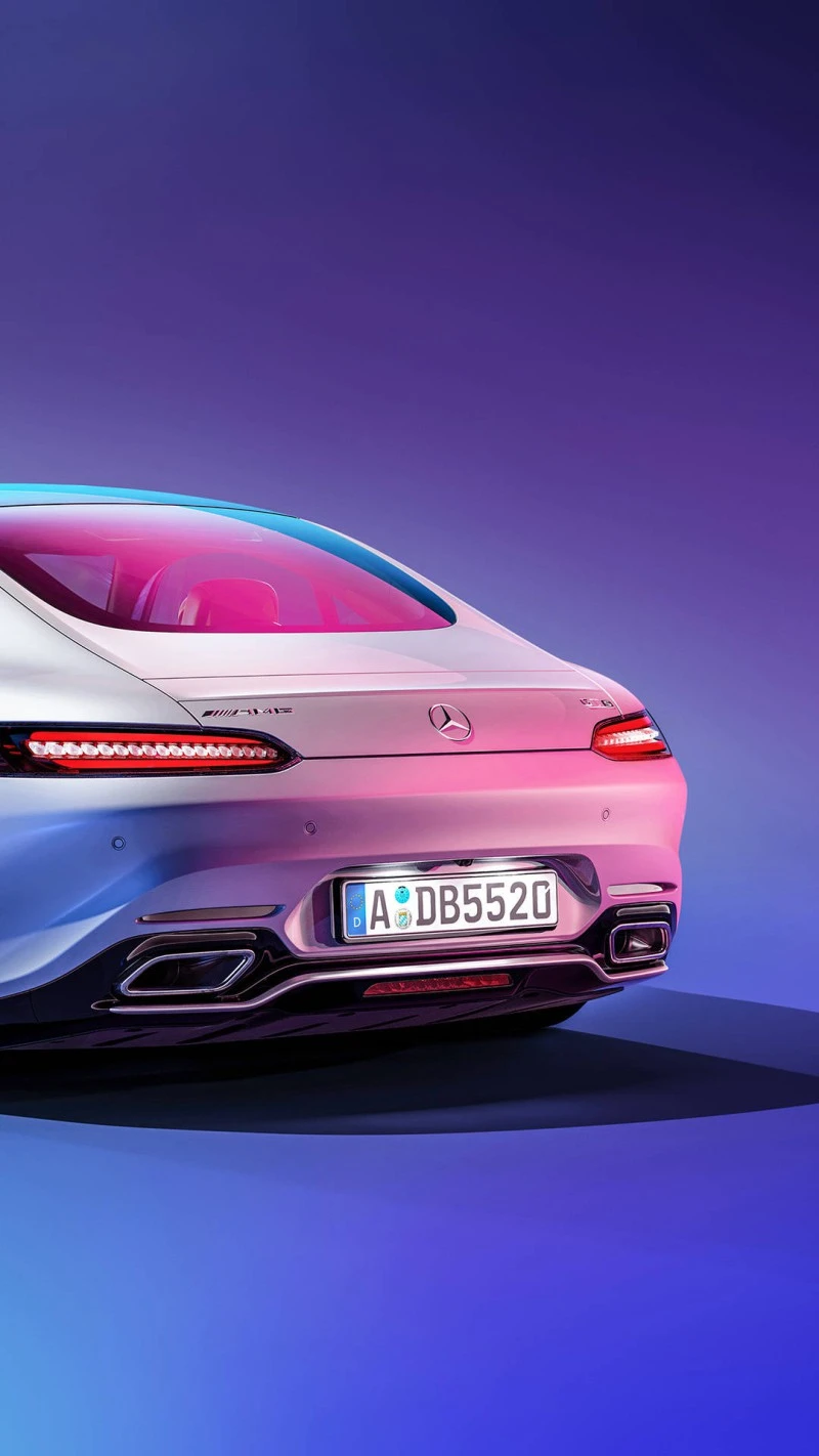 White Mercedes-AMG GT in Neon Light 4K Mobile Wallpaper