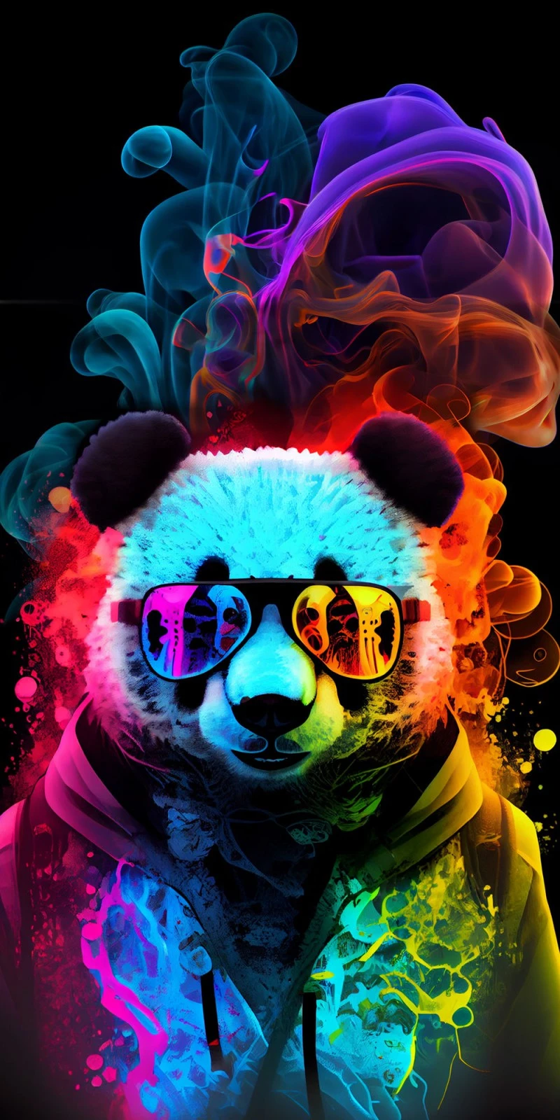 Neon Panda with Colorful Smoke 4K Mobile Wallpaper