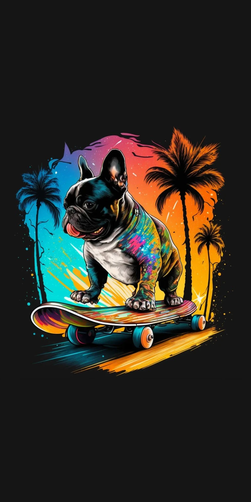 French Bulldog on a Skateboard 4K Mobile Wallpaper