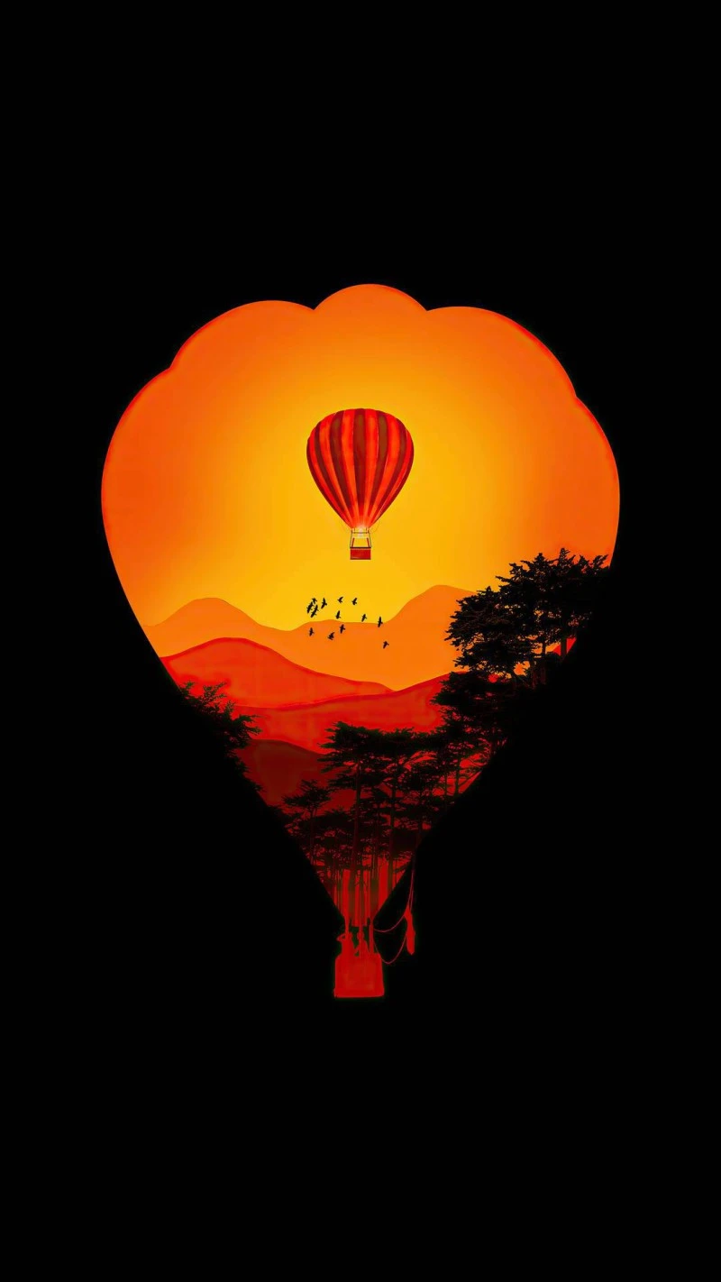 Sunset Hot Air Balloon Silhouette 4K Mobile Wallpaper