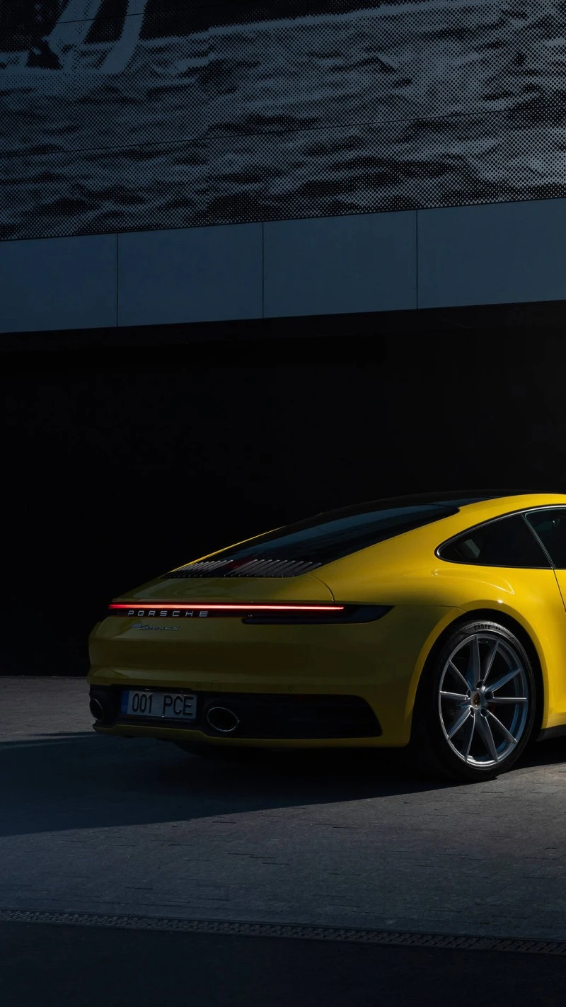 Porsche 911 Carrera (992) Yellow 4K Mobile Wallpaper