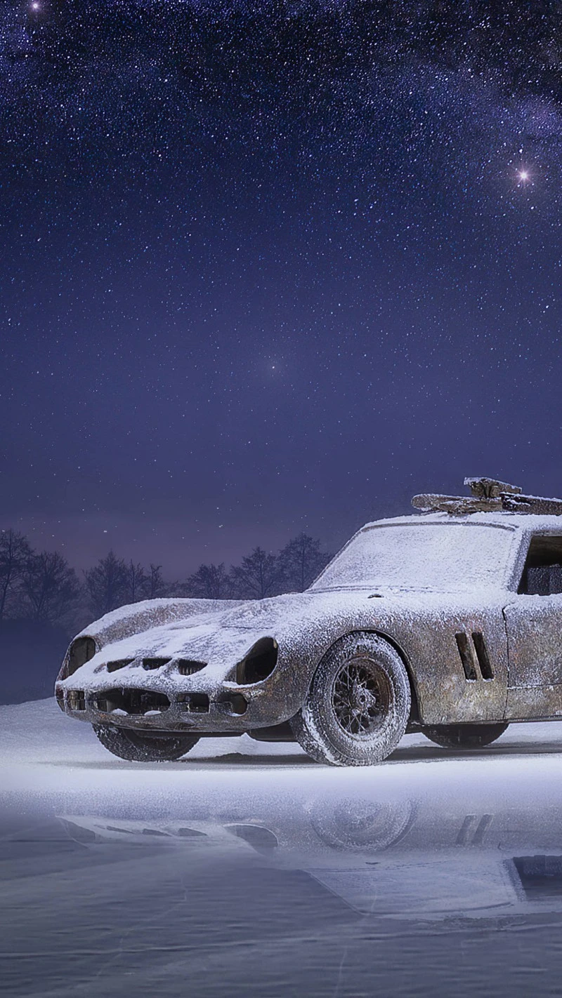 Vintage Ferrari in Winter Wonderland 4K Mobile Wallpaper