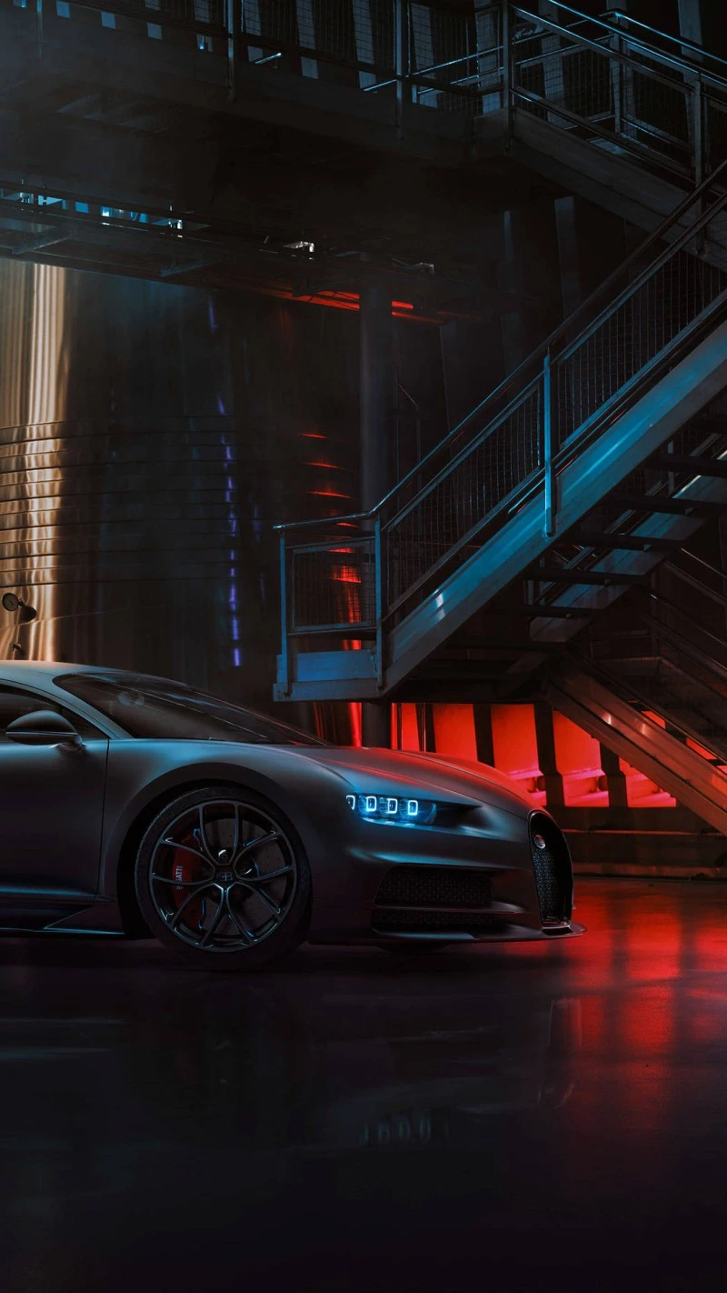 Bugatti Chiron in Industrial Setting 4K Mobile Wallpaper