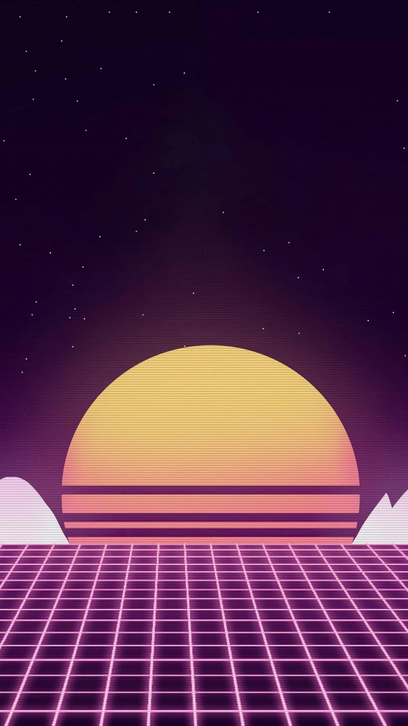 Retro Grid Landscape with Sunset 4K Mobile Wallpaper