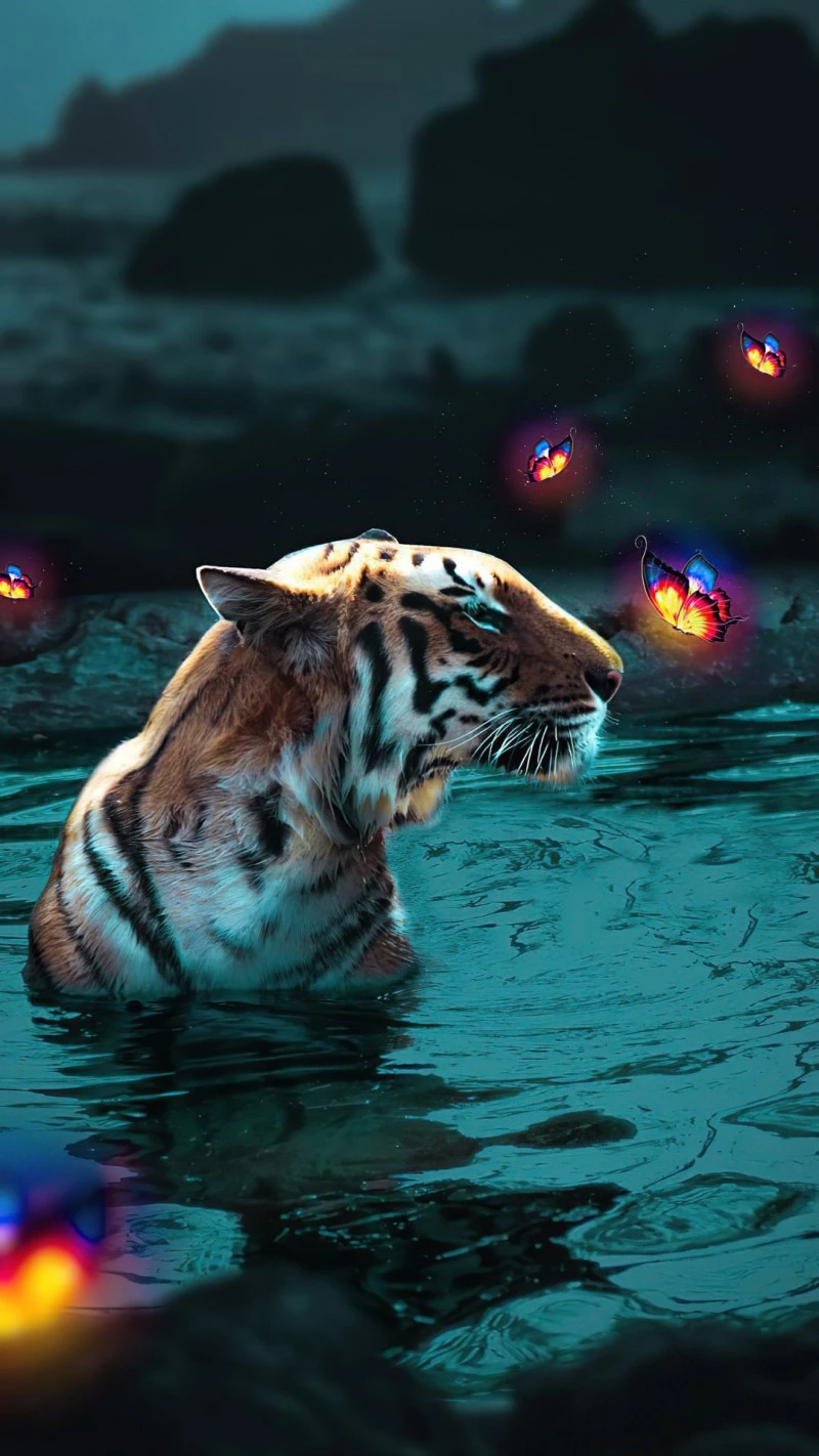 Tiger in the Moonlight 4K Mobile Wallpaper