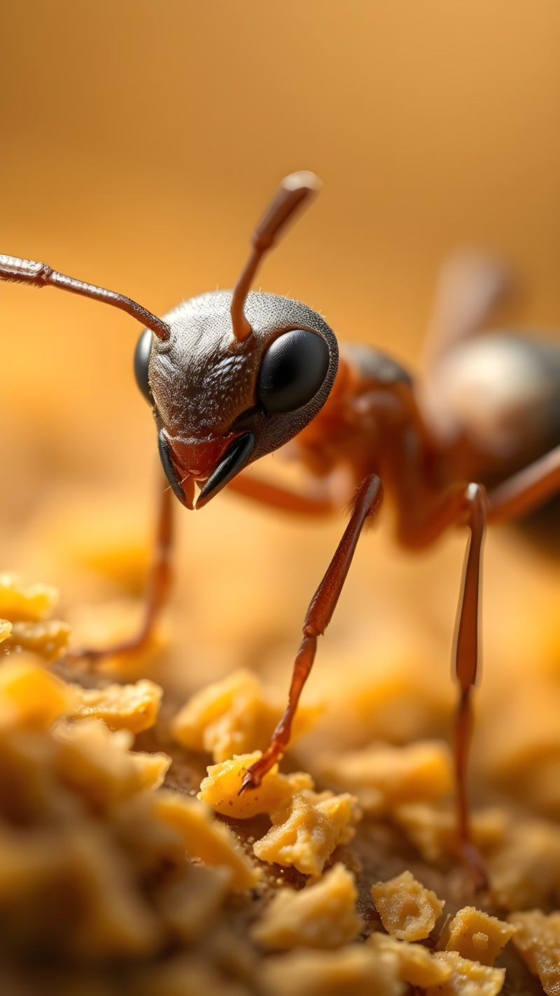 Detailed Macro Ant Photography on Yellow Background Wallpaper 4K X Wallpaper