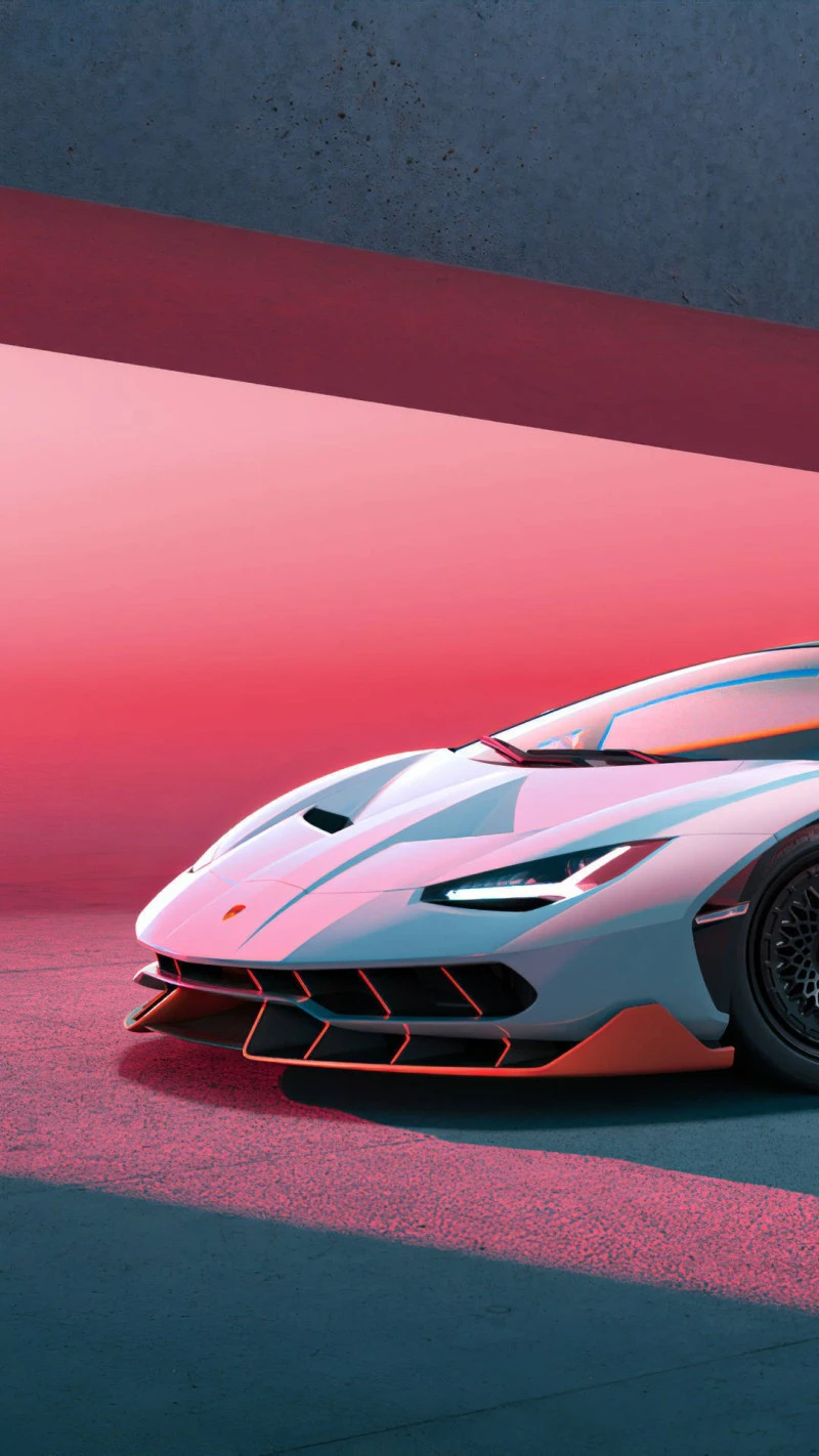 Lamborghini in Pink Neon 4K Mobile Wallpaper