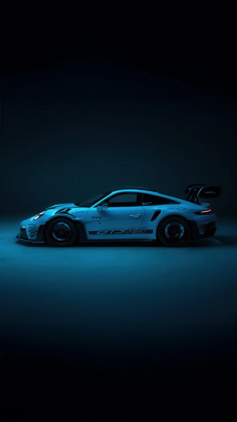 White Porsche in a Dark Setting 4K Mobile Wallpaper