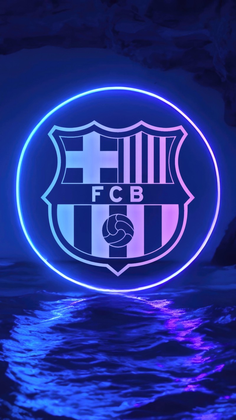 Neon FC Barcelona Logo Dark Background Phone Lock Screen 4K Oc Wallpaper