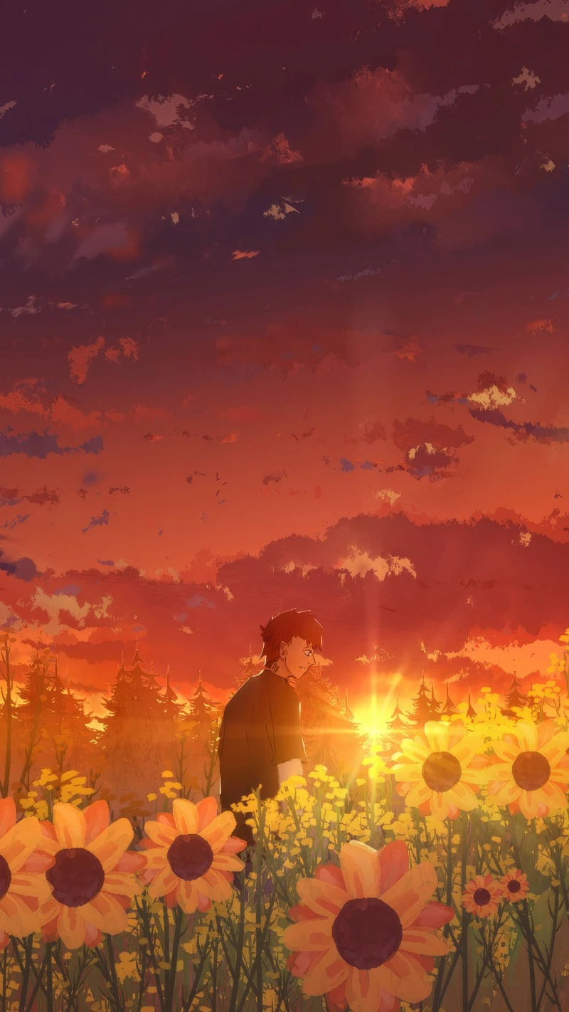 Sunset in a Sunflower Field 4K Mobile Wallpaper