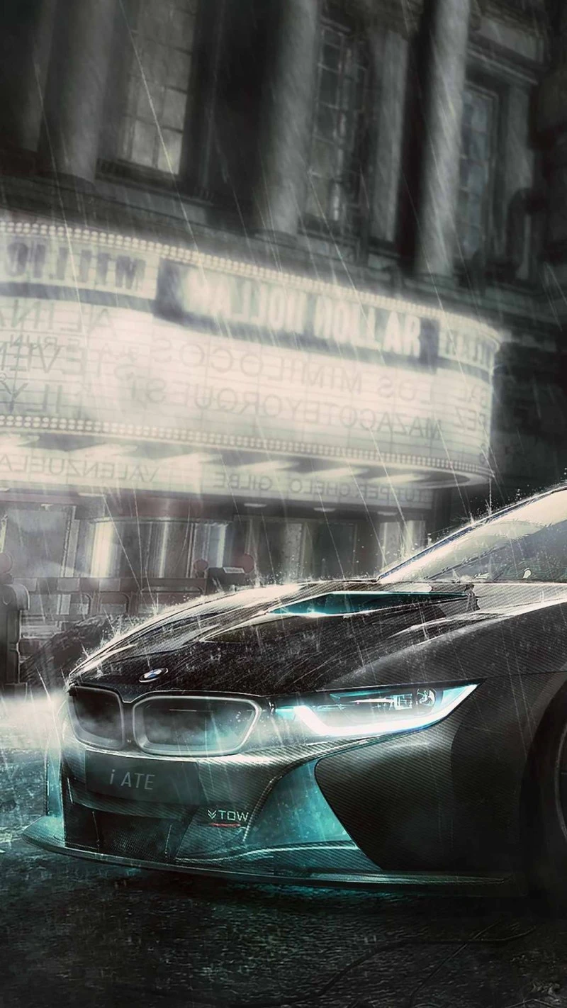 BMW i8: Urban Rain 4K Mobile Wallpaper