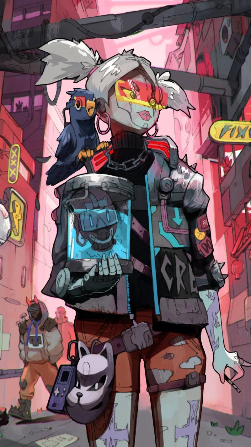 Cyberpunk Girl with Parrot 4K Mobile Wallpaper
