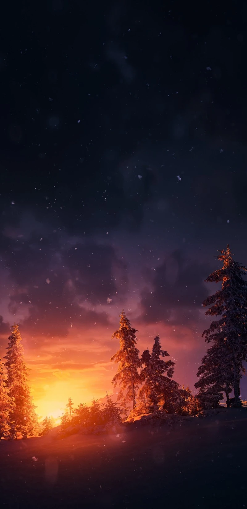 Winter Sunset in Snowy Forest 4K Mobile Wallpaper